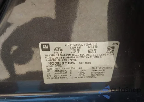 2015 Chevrolet Silverado 2500Hd Wt from USA, damaged, VIN 1GC2CUEG3FZ143316